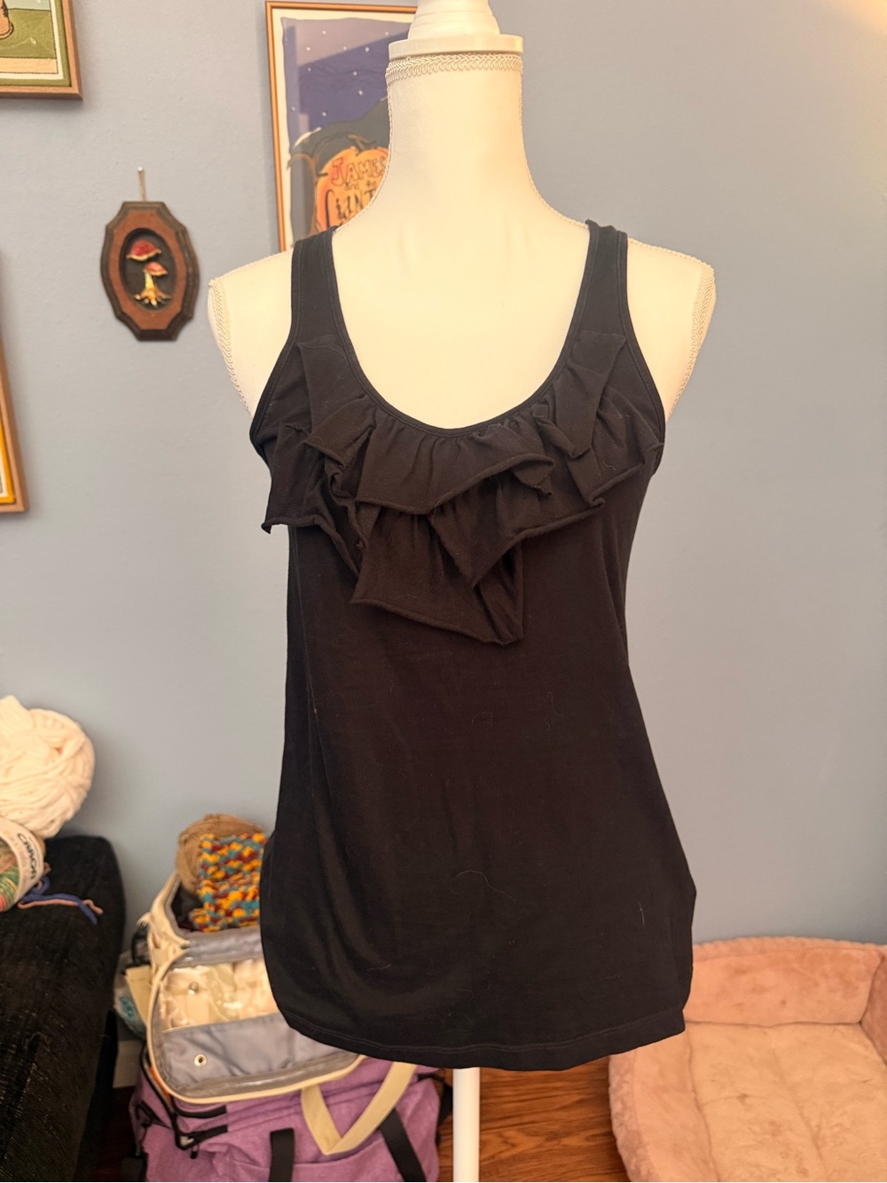 Express Black Ruffle Scoop Neck Tank Top